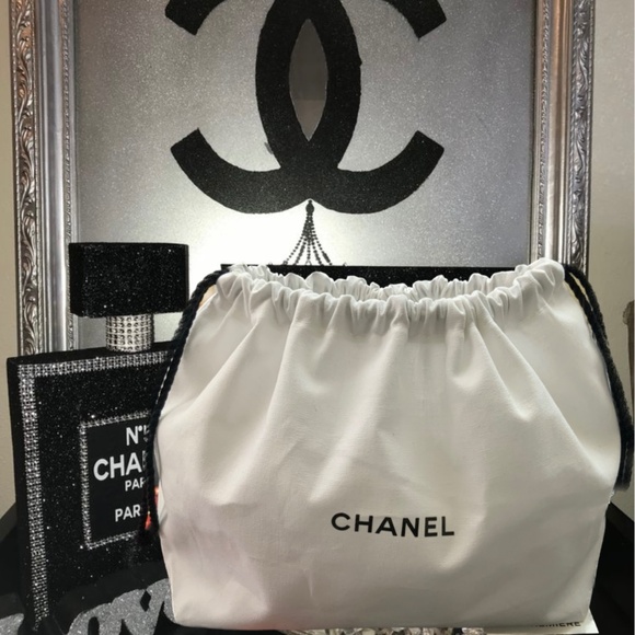 CHANEL white cotton canvas drawstring pouch cosmetic bag storage bag - Authentic - Picture 1 of 13
